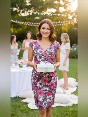 Suzi Chin Floral Print Ruched Sheath Dress